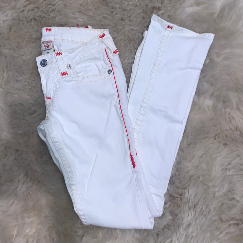 True Religion white Jeans with red stitching  size 27